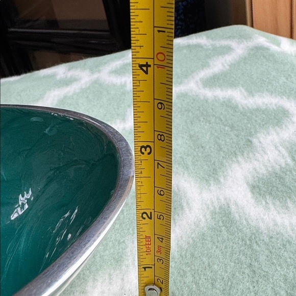 Modern aluminum Teal enamel asymmetrical Oval boat shaped Decorative Bowl - Picture 11 of 11